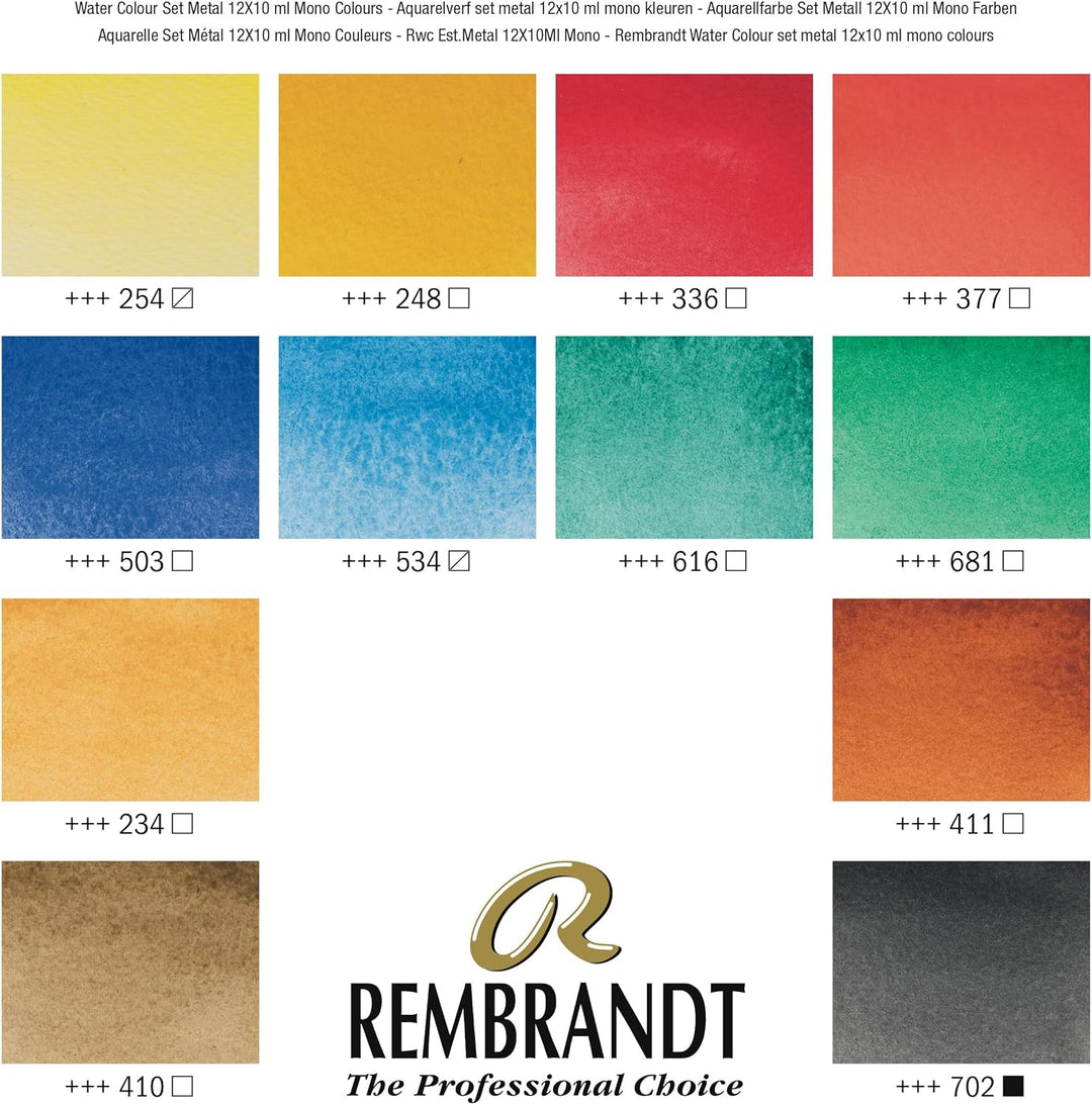 Rembrandt Watercolour Metal Mono-Pigment Set of 12 x 10ml tubes