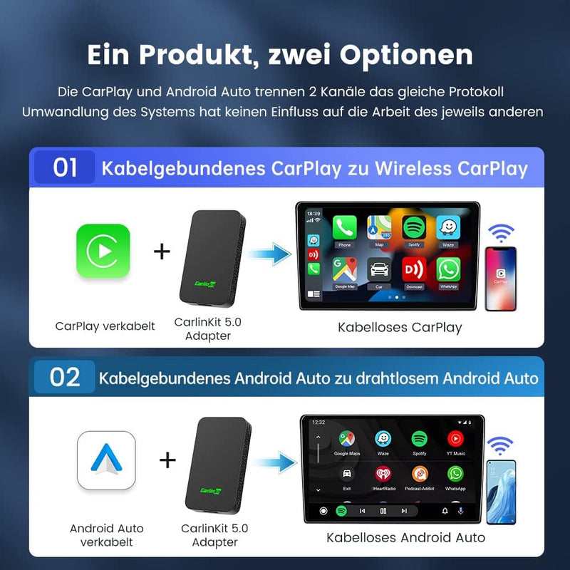 Carlinkit 5.0 Wireless Carplay und Wireless Android Auto 2air Adapter,2024 Upgrade 2 in 1 Wireless A