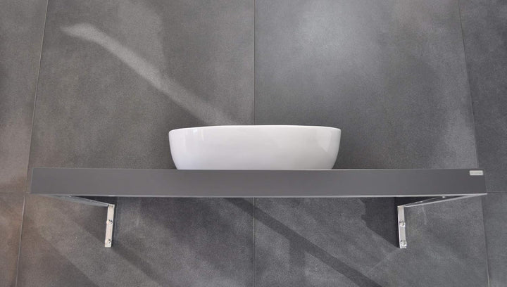 Edler Waschtisch Carl Svensson MN-100 Grau Seidenmatt Waschtischplatte Waschkonsole inklusive Halter