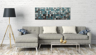 KunstLoft Wanddeko Holz rustikal | 100% HANDGEFERTIGT | 150x50x7cm | Holzbild 'Ruhe des Blauen' | Ab