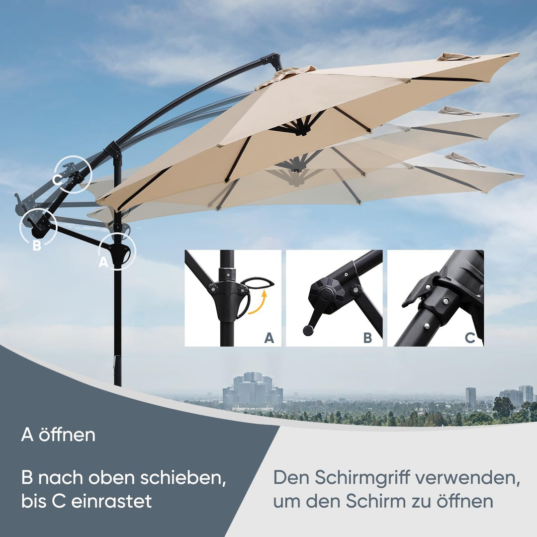 Sekey® Ampelschirm 300 cm Sonnenschirm Gartenschirm Kurbelschirm mit Kurbelvorrichtung Sonnenschutz