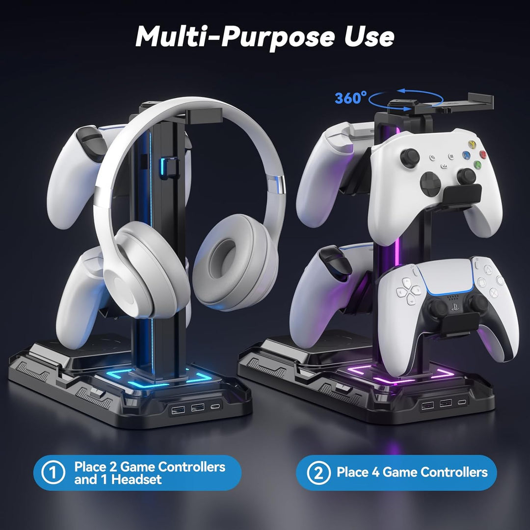 KDD Gaming Headset Halterung mit Wireless Ladegerät - Controller Halterung & Kopfhörer Ständer mit 9