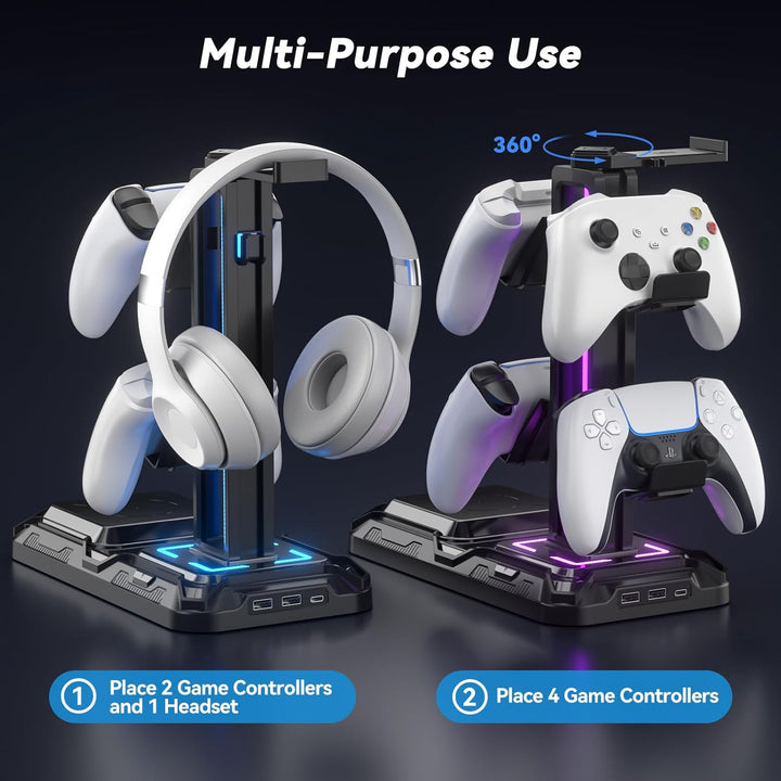 KDD Gaming Headset Halterung mit Wireless Ladegerät - Controller Halterung & Kopfhörer Ständer mit 9