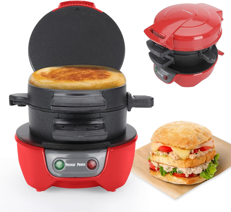 Sandwich Toaster Burger Maker mit Eierringe und Zeitschaltuhr, Effiziente Antihaft Heizplatten, Spül