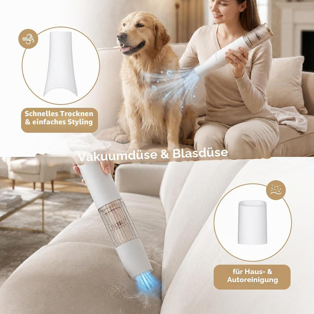 Handheld Hundestaubsauger mit Bürste - Kabelloser Hundeschermaschine，Saugleistung bis zu 10KPA, mit