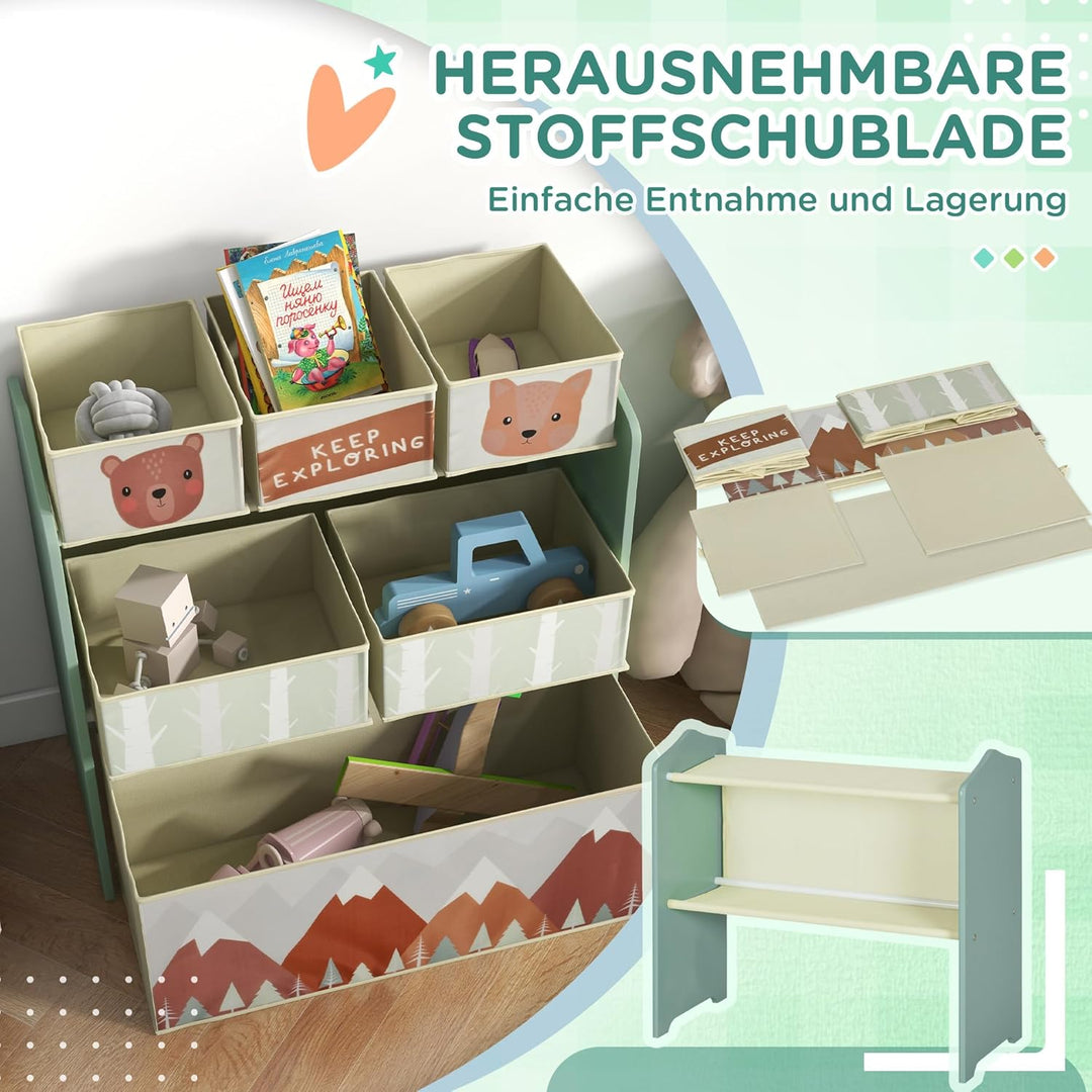 ZONEKIZ Kinderregal, Spielzeugregal mit 6 herausnehmbaren Aufbewahrungsboxen aus Vliesstoff, Bücherr