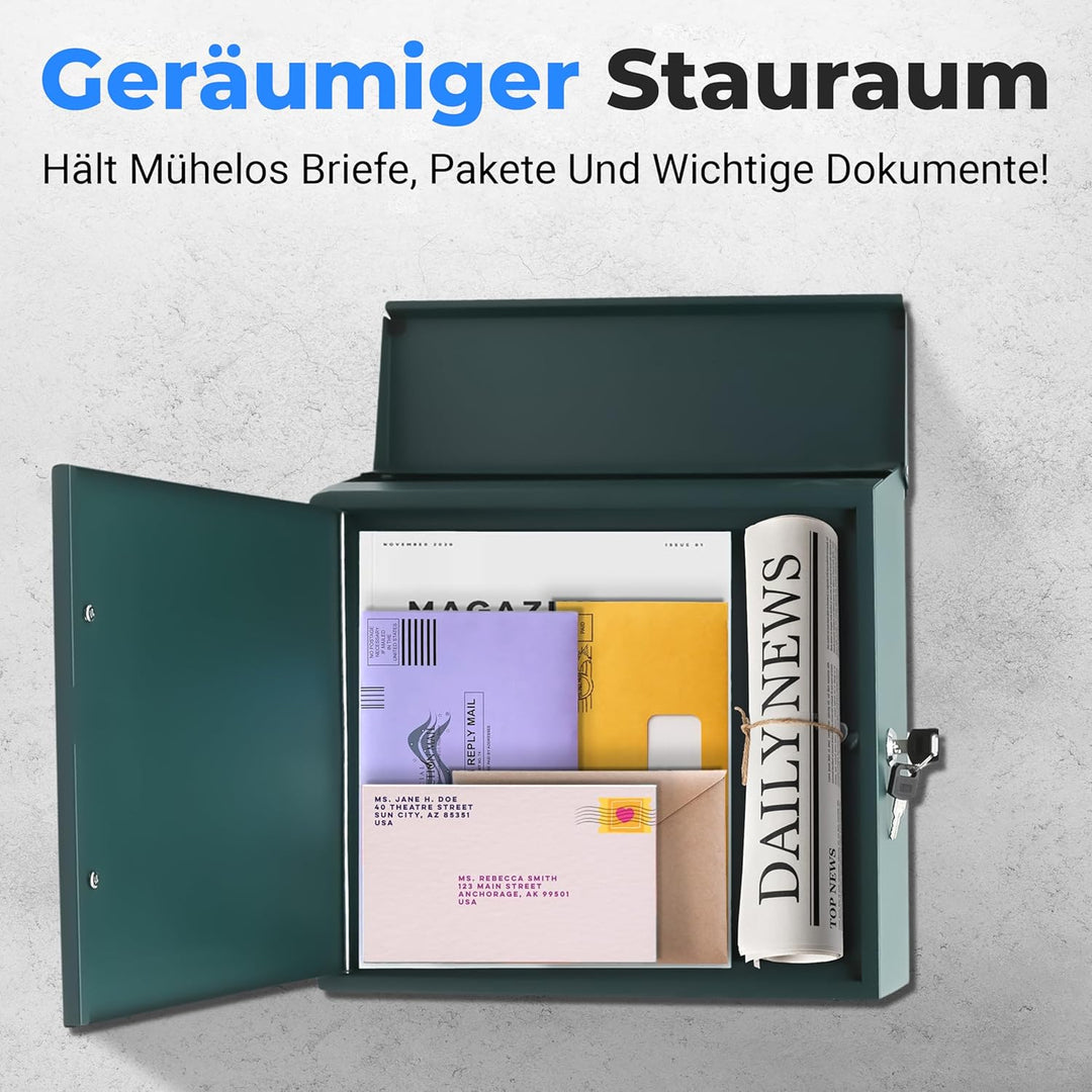 SereneLife Briefkasten, Postkasten- 21x33x35cm, Briefkasten ohne Zeitungsfach- Wetterfest & Rostbest