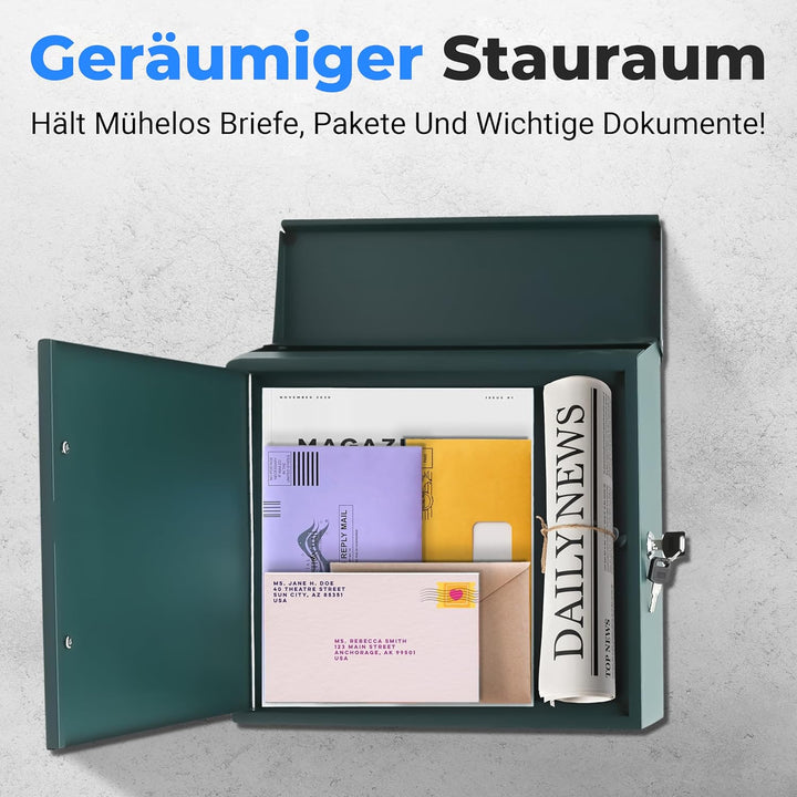 SereneLife Briefkasten, Postkasten- 21x33x35cm, Briefkasten ohne Zeitungsfach- Wetterfest & Rostbest