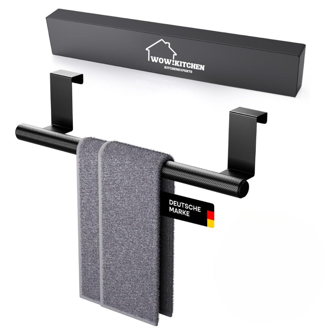 Wow!Kitchen® Handtuchhalter ohne Bohren, Handtuchhalter Schwarz, Stilvoller Edelstahl Handtuchhalter