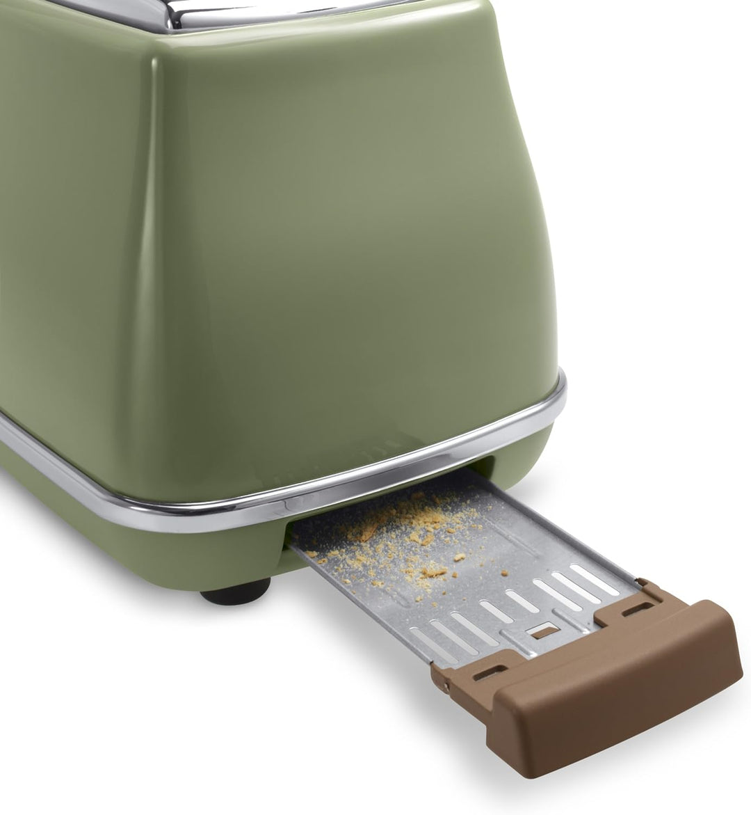 De'Longhi Toaster Icona Vintage CTOV2103.GR - 2-Schlitz-Toaster mit Brötchenaufsatz, grün & De'Longh