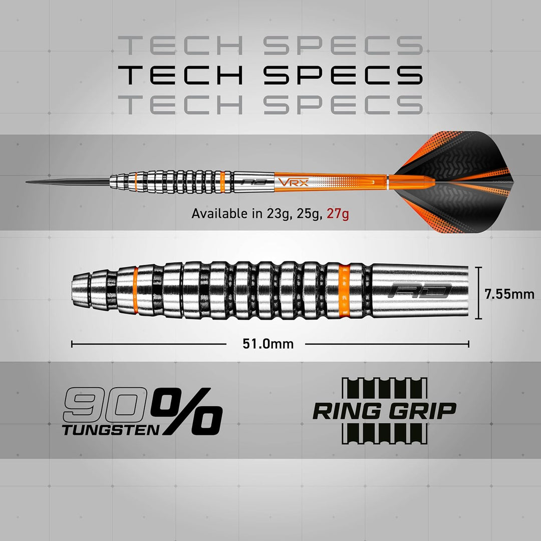 RED DRAGON Amberjack Series Steel Profi Dartpfeile Steeldarts Set mit Flights und Schäfte 27.0 Gramm