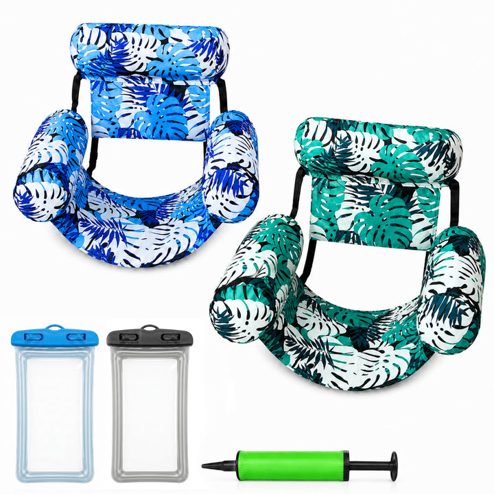 Wasserhängematte Pool Erwachsene 2er Set Aufblasbarer Schwimmsessel mit Stoffbezug Rückenlehne Handp