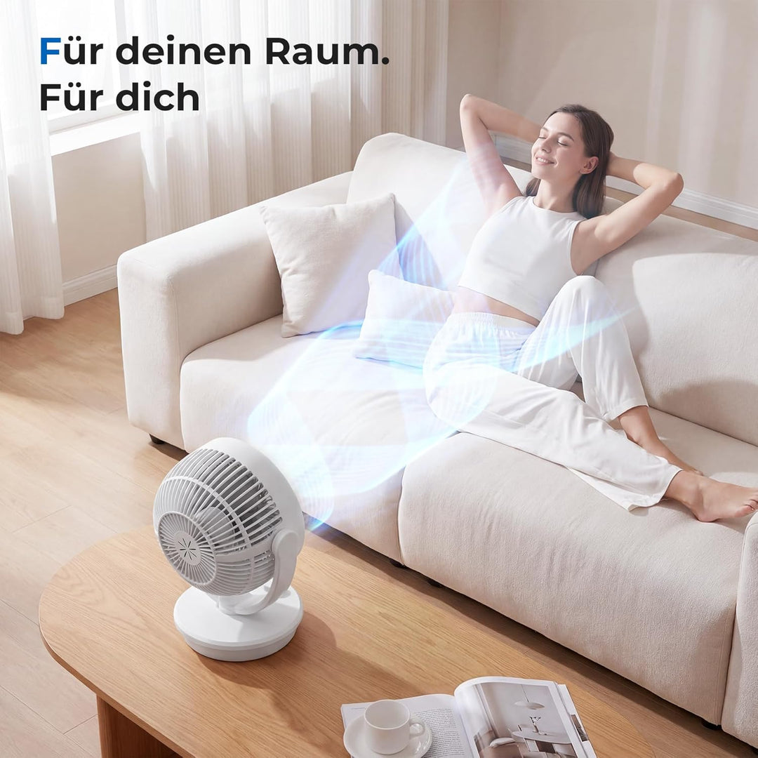 Aeroll Ventilator Leise, Tischventilator, 3D Turbo-Luftzirkulator mit 3 Geschwindigkeitsstufen, 130°