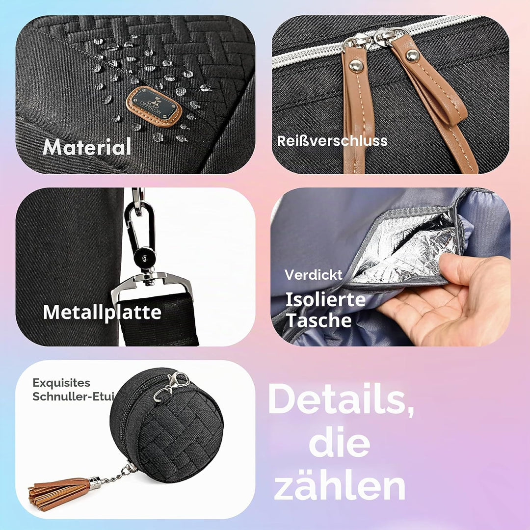 Dikaslon Wickeltasche mit Schnullertasche und Wickelunterlage, Grosse Reisewindeltasche für Mama und