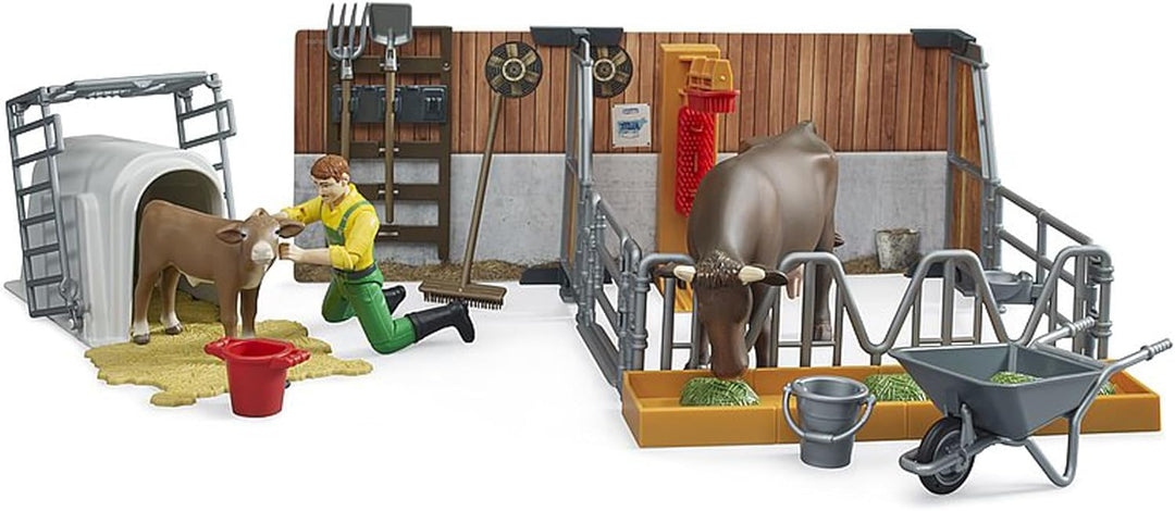 bruder 62611 - Bworld Kuh- und Kälberstall mit Landwirt & Zubehör - 1:16 Bauernhof Landwirtschaft Ba