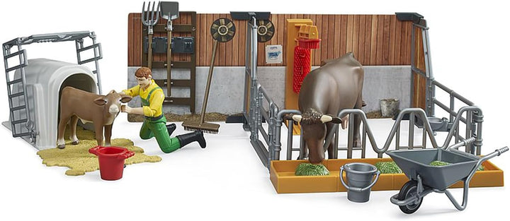 bruder 62611 - Bworld Kuh- und Kälberstall mit Landwirt & Zubehör - 1:16 Bauernhof Landwirtschaft Ba