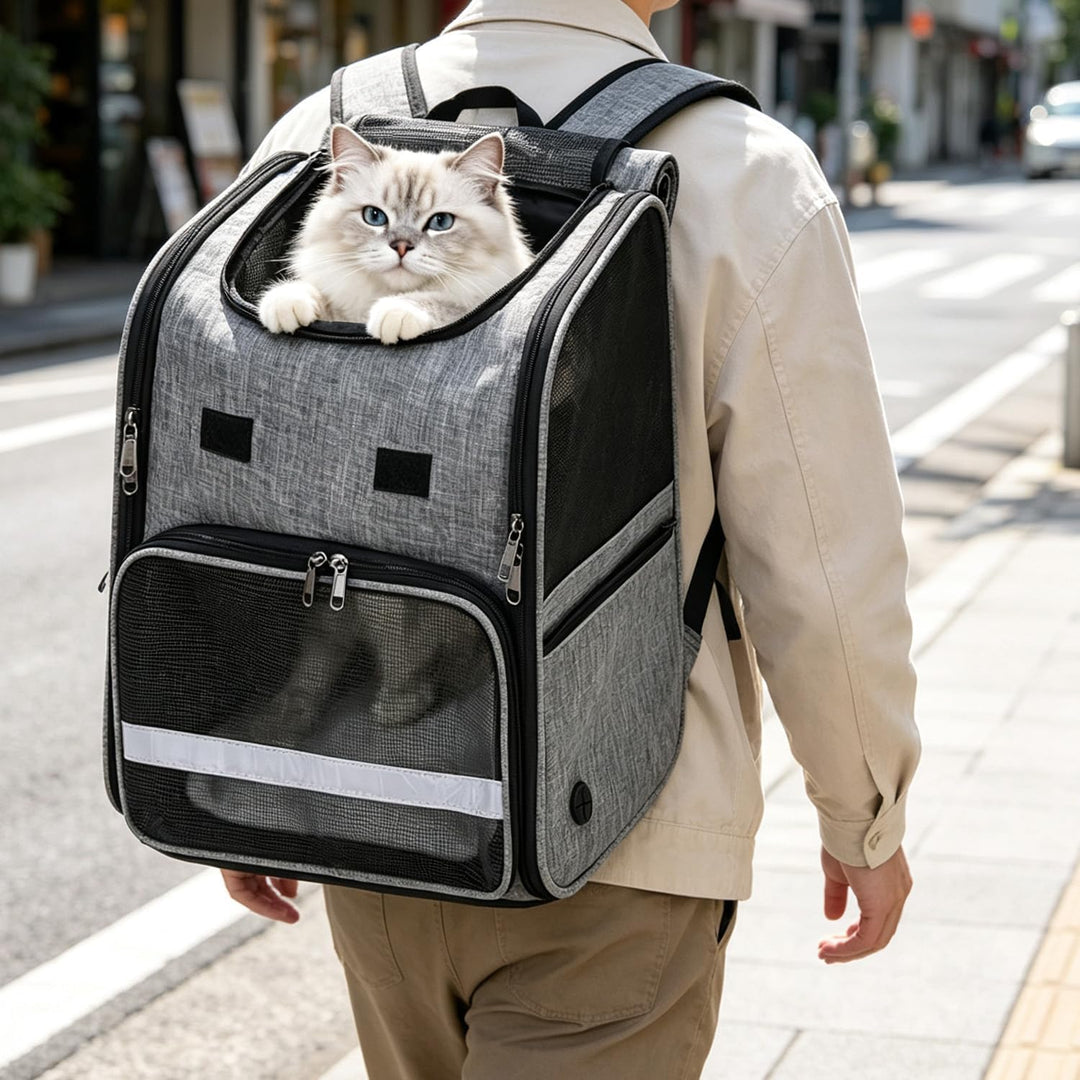 Faltbare Katzenrucksack mit Fenster, Tragbare Hunde Rucksack bis 10kg, Multifunktionales Katzentasch