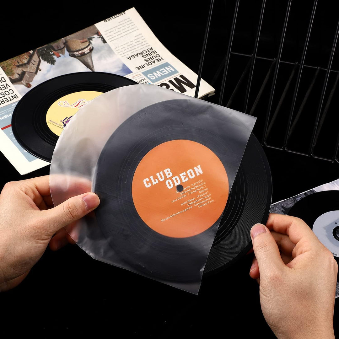Facmogu 100 Stück 7 Zoll runde Boden Vinyl-Schallplattenhüllen, U-förmige Schallplattenhüllen für 45