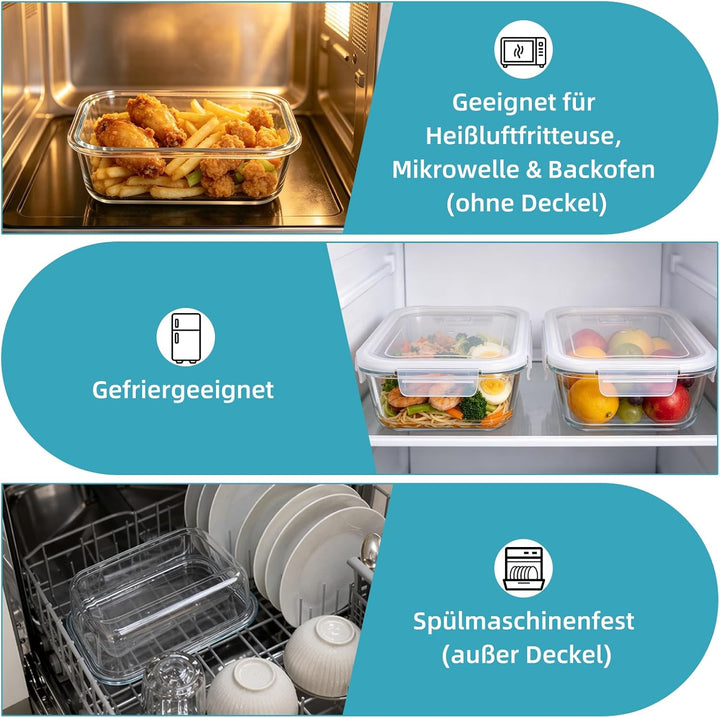 2 Stück Glas Auflaufform Airfryer mit Deckel &amp; Topflappen, Hitzebeständig, Kratzfest &amp; Spülmaschinen