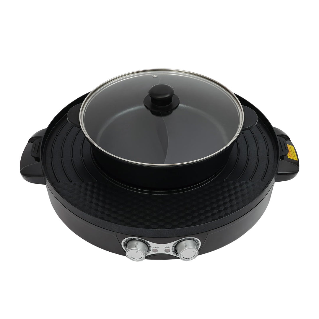 Food Party Hot Pot 220V 2200W Tischgrill Elektrisch Hotpot Topf Elektrogrill 2 in 1 Multifunktion El