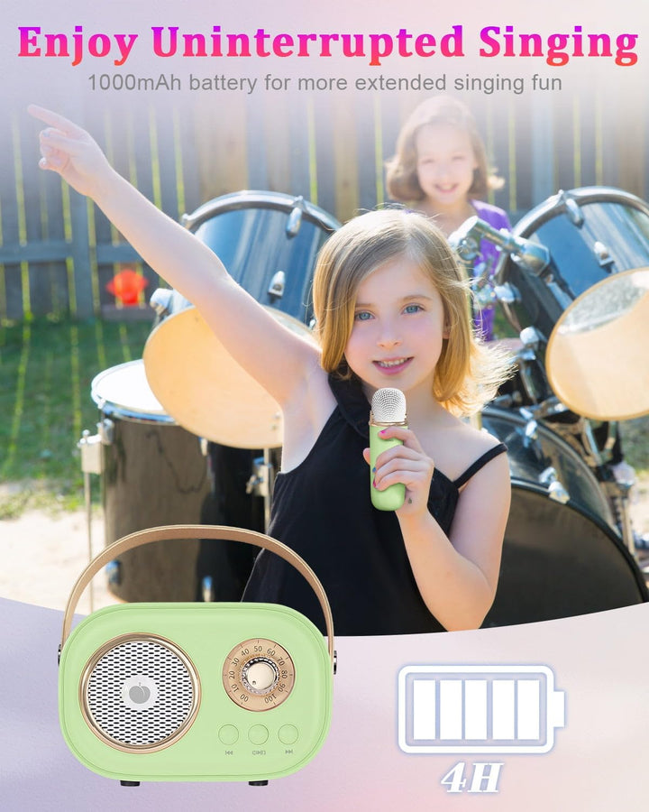 PRUNUS Karaoke Maschine Kinder mit 2 Mikrofonen, Mini Karaoke Set mit Stereosound und Heavy Bass für