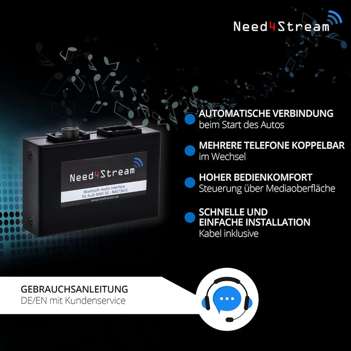 Need4Stream Bluetooth Audio Interface mit Titelanzeige, N4S73615 A2DP, kompatibel mit Audi MMI 3G, A