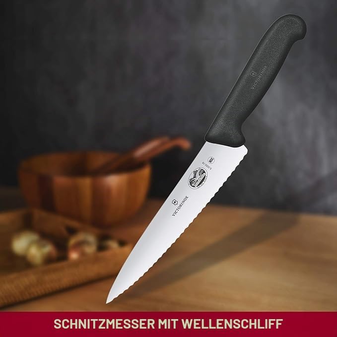Victorinox Fibrox Kochmesser mit Wellenschliff, Breites Universalmesser für Fleisch, Gemüse und Obst