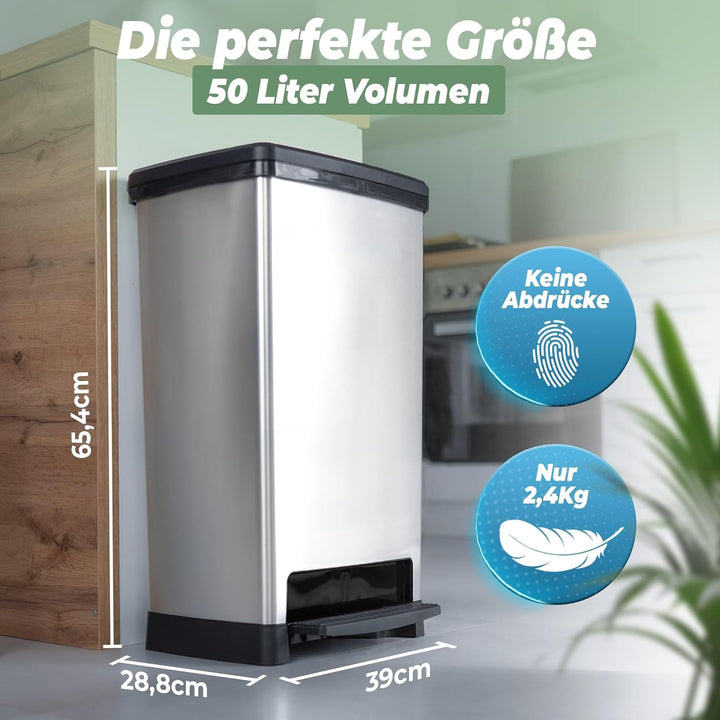 Novaliv 2x Grosser Mülleimer mit Deckel - 50L Tretmülleimer mit Soft-Close-System - Stabiler Abfalle