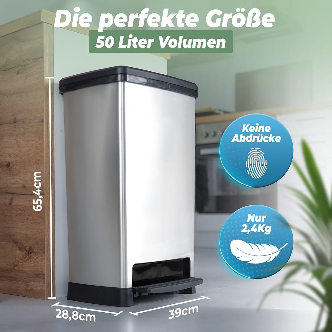 Novaliv 3x Grosser Mülleimer mit Deckel - 50L Tretmülleimer mit Soft-Close-System - Stabiler Abfalle