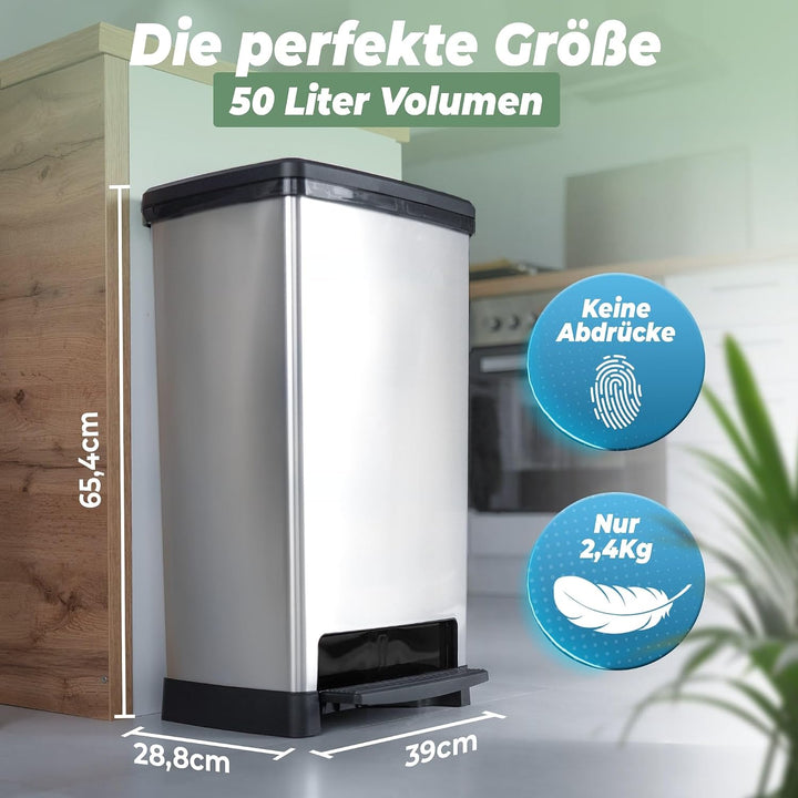 Novaliv 2x Grosser Mülleimer mit Deckel - 50L Tretmülleimer mit Soft-Close-System - Stabiler Abfalle