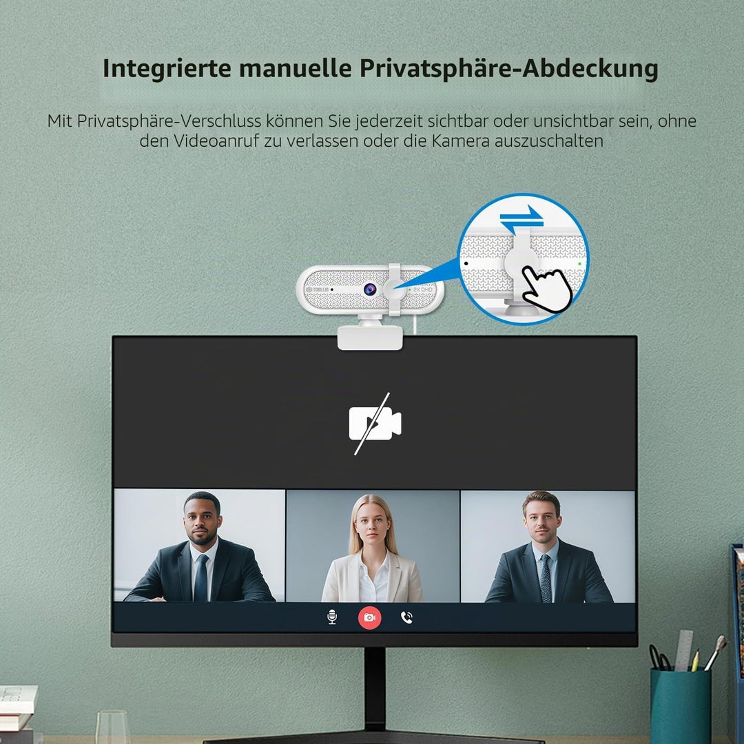 TOALLIN 2K Webcam mit Stativ für Streaming, 5 Megapixel, integriertes Mikrofon &amp; Privacy-Abdeckung,