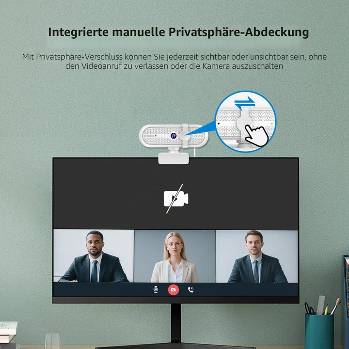 TOALLIN 2K Webcam mit Stativ für Streaming, 5 Megapixel, integriertes Mikrofon &amp; Privacy-Abdeckung,