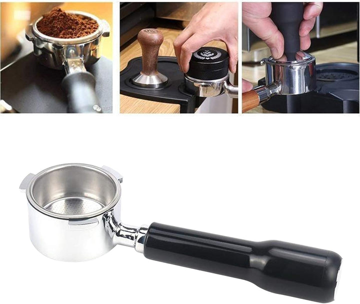 Fenteer Kaffee Bodenloser Siebträger für Kaffee 51mm Ersatz, Schwarzer Kunststoffgriff, 51 x 225 x 3