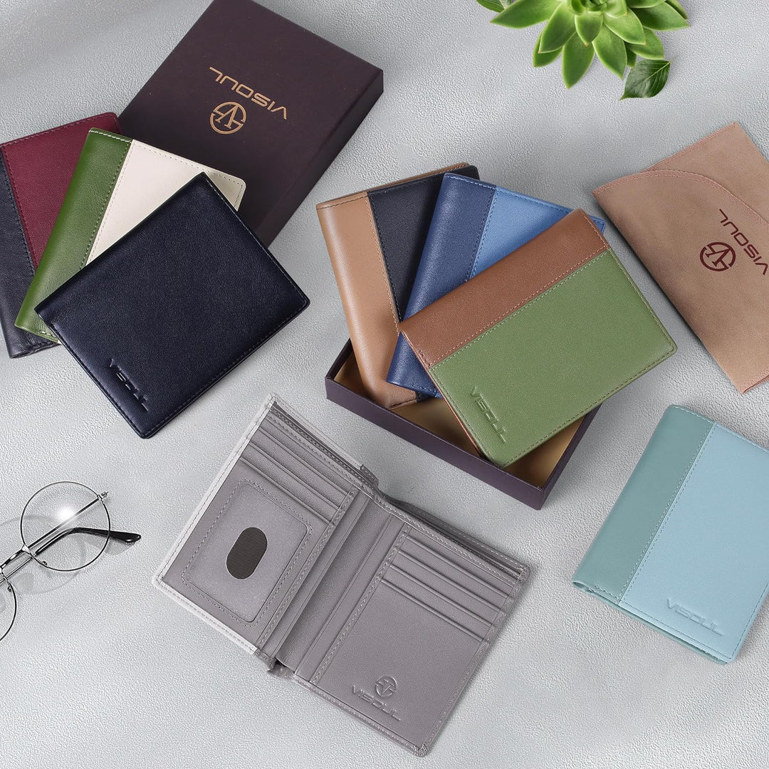 VISOUL Echt Leder Geldbörse Herren mit RFID Schutz Portemonnaie Gross mit Münzfach 10 Fächer Echtled