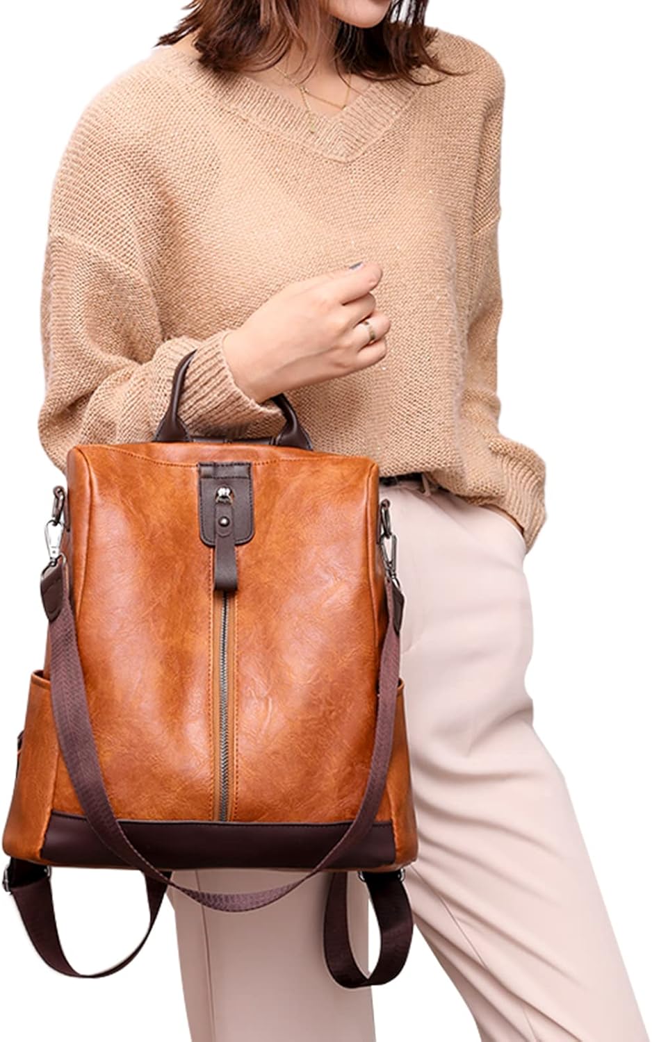 JSNOM Rucksack Damen Klein Elegant: Rucksäcke Wasserdicht Cityrucksack Anti-Diebstahl Leichtgewicht