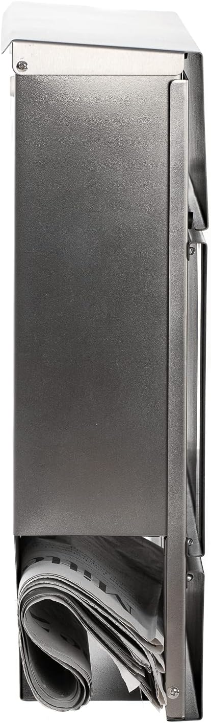 Design Briefkasten mit Zeitungsrohr Stahl 45 cm hoch in Edelstahl Wandbriefkasten mit Befestigungsma