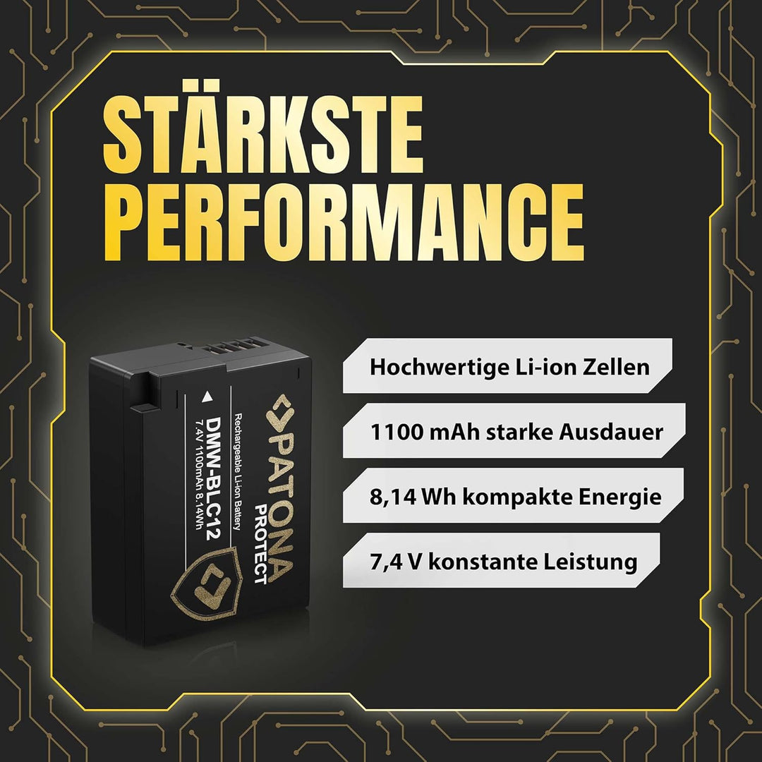 PATONA Protect DMW-BLC12 E Kamera Akku (1100mAh) mit NTC Sensor und V1 Gehäuse - Kompatibel mit Lumi