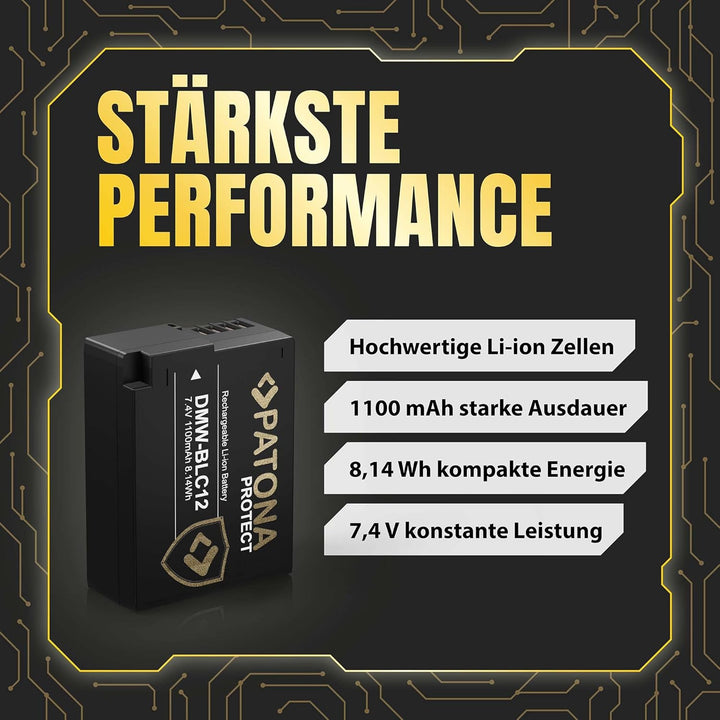 PATONA Protect DMW-BLC12 E Kamera Akku (1100mAh) mit NTC Sensor und V1 Gehäuse - Kompatibel mit Lumi