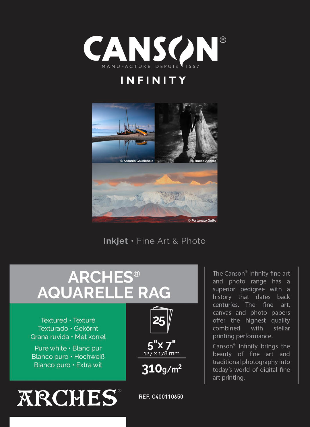 Canson Infinity Arches Aquarelle Rag Aquarellpapier, strukturiert, matt, 310 g/m², 12,7 x 17,8 cm, 2