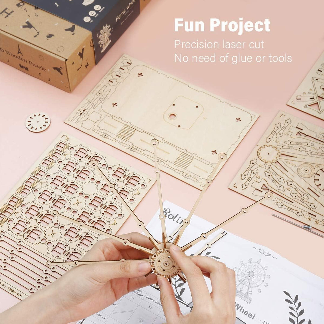 Rolife 3D Puzzle Riesenrad Spieldose Modellbausatz Holzbausatz Erwachsene mit Musik für Kinder und E