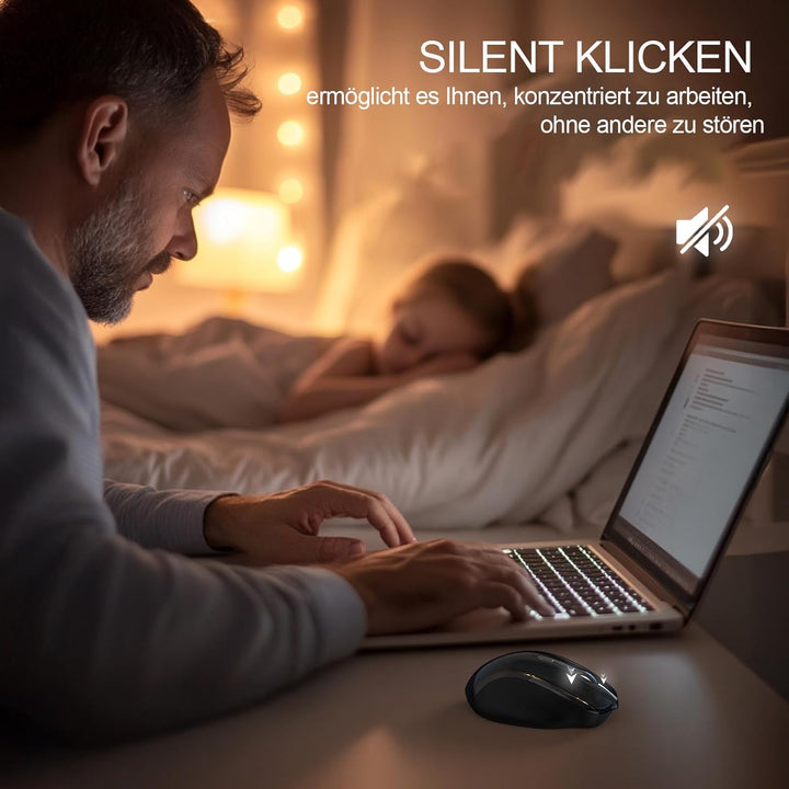 TECKNET Bluetooth Maus mit Jiggler, Wiederaufladbare Maus Kabellos für Laptops(DREI Modi: BT 5.0/3.0