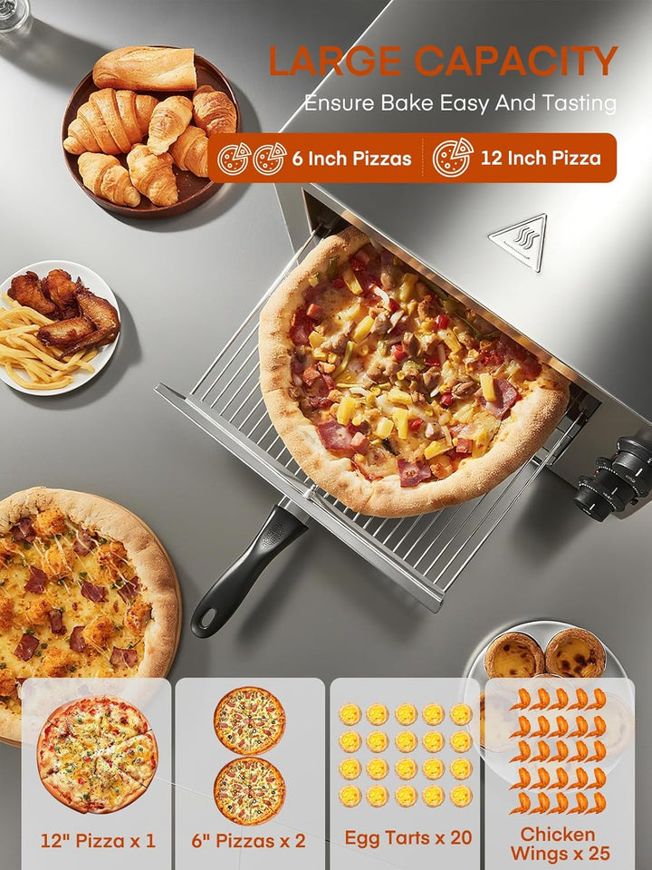 Professional Doppel Pizzaofen 3000W, 12 Zoll Kommerzieller Pizzabackofen Elektrisch Edelstahl mit 15