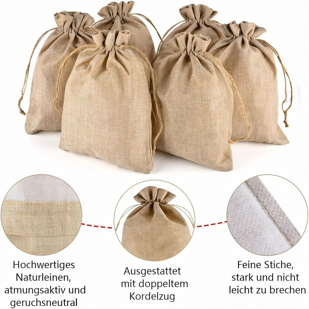 Jutesäckchen, 20 Stück 17x23 cm Kleine Säckchen mit Kordelzug, Originale Hanf farbe Stoffsäckchen fü