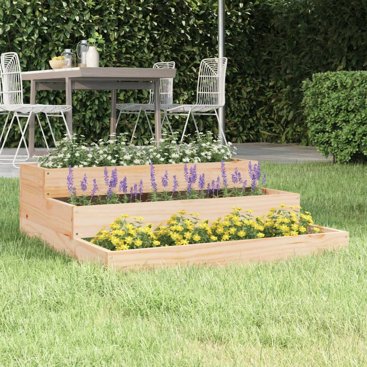 FIRBNUS Pflanzkübel Braun 78x78x27 cm Massivholz Kiefer Blumenkasten Treppenstufen-Design Gartenpfla