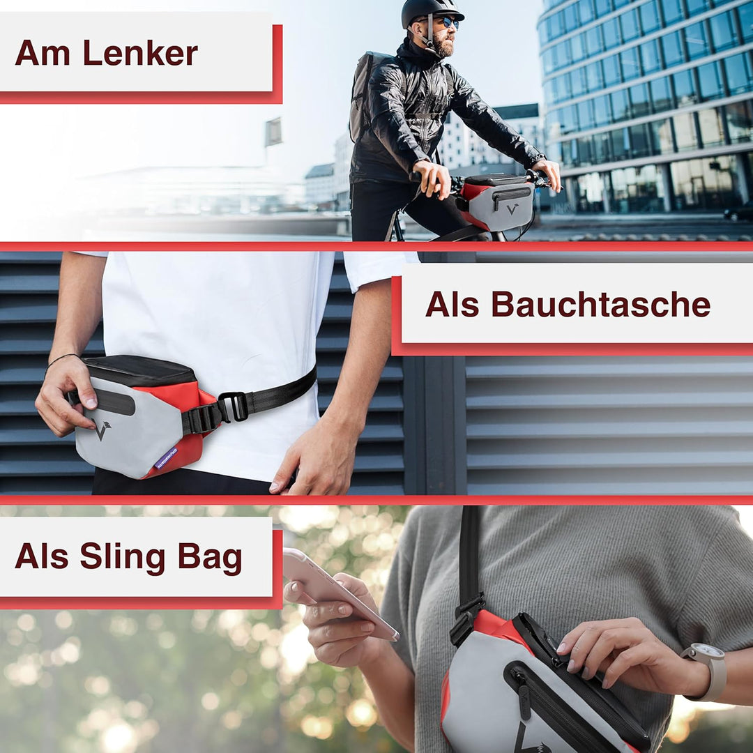 Valkental x KLICKfix 3in1 Lenkertasche 4L, Handyfach, Ebike geeignet | Vollreflektierend für hohe Si