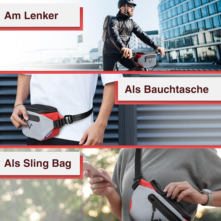 Valkental x KLICKfix 3in1 Lenkertasche 4L, Handyfach, Ebike geeignet | Vollreflektierend für hohe Si