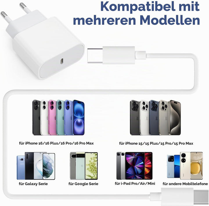 USB-C-ladegerät, für iPhone 16/15 Serie, for iPhone Schnellladegerät, PD20W, ladegerät-Typ-C, 2er Pa
