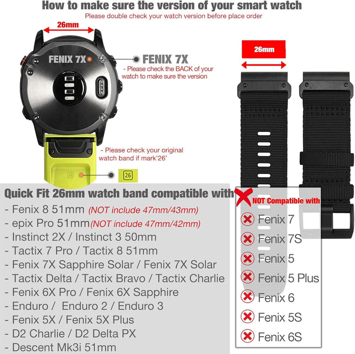 YOOSIDE Verbessert QuickFit 26mm Nylon Armband für Garmin Fenix 8 51mm / epix Pro 51mm/ Enduro/Fenix