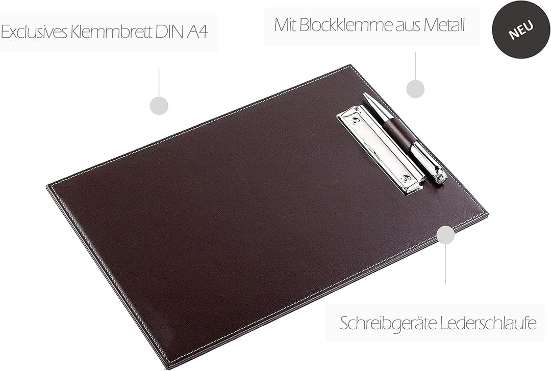 DELMON VARONE - Klemmbrett Mappe DIN A4 Cambridge Top Grain Leder Braun - Echtleder Klemmbrettmappe
