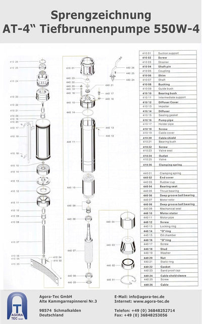 Agora-Tec® at- 4 Zoll 550W-4-3DW Tiefbrunnenpumpe Set für einen 15 Meter tiefen Brunnen, bestehend a